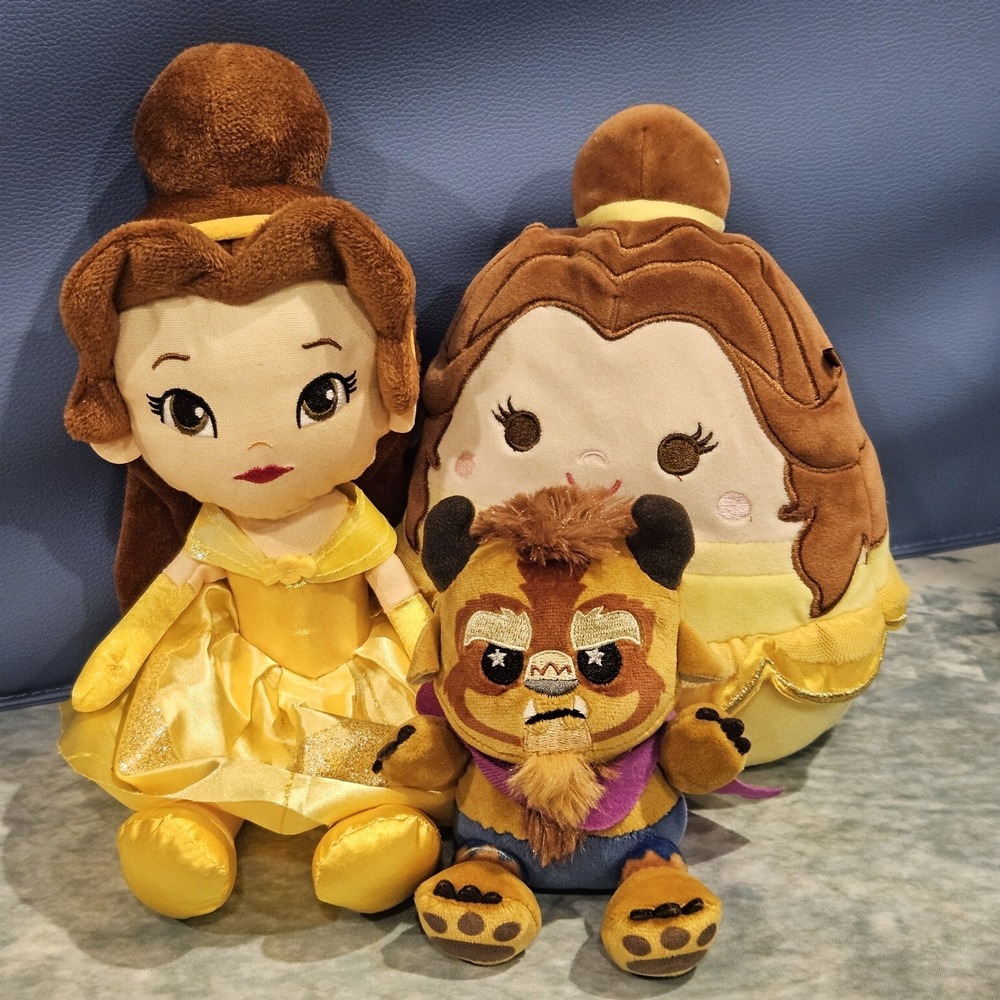 Disney Beauty & The Beast Plush Bundle Belle Doll Squishmallow & Beast Wishable